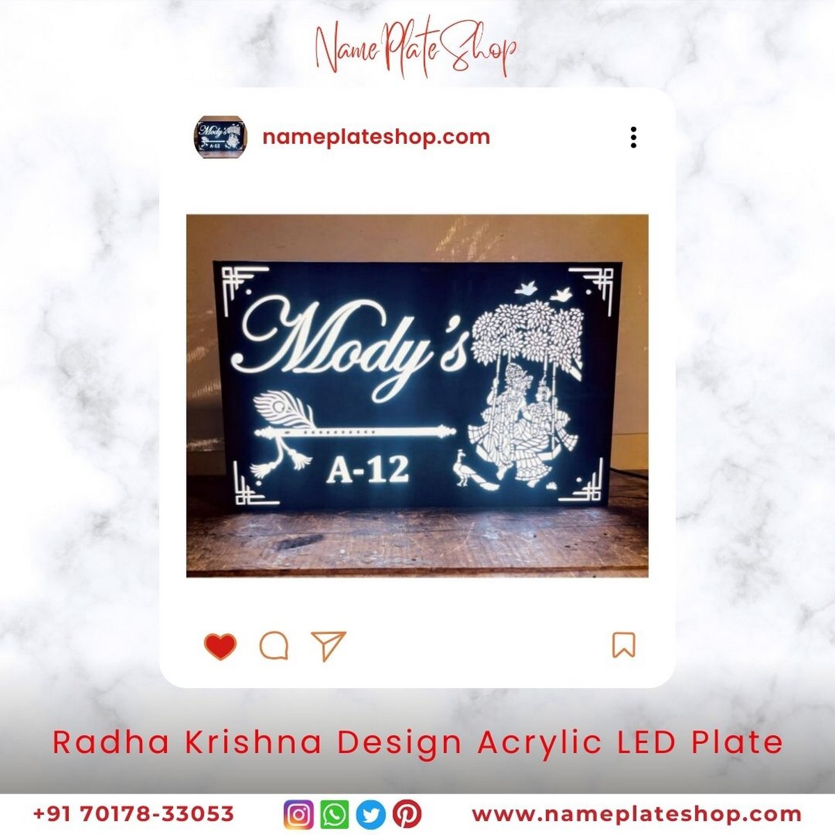Radha Krishna LED Nameplate