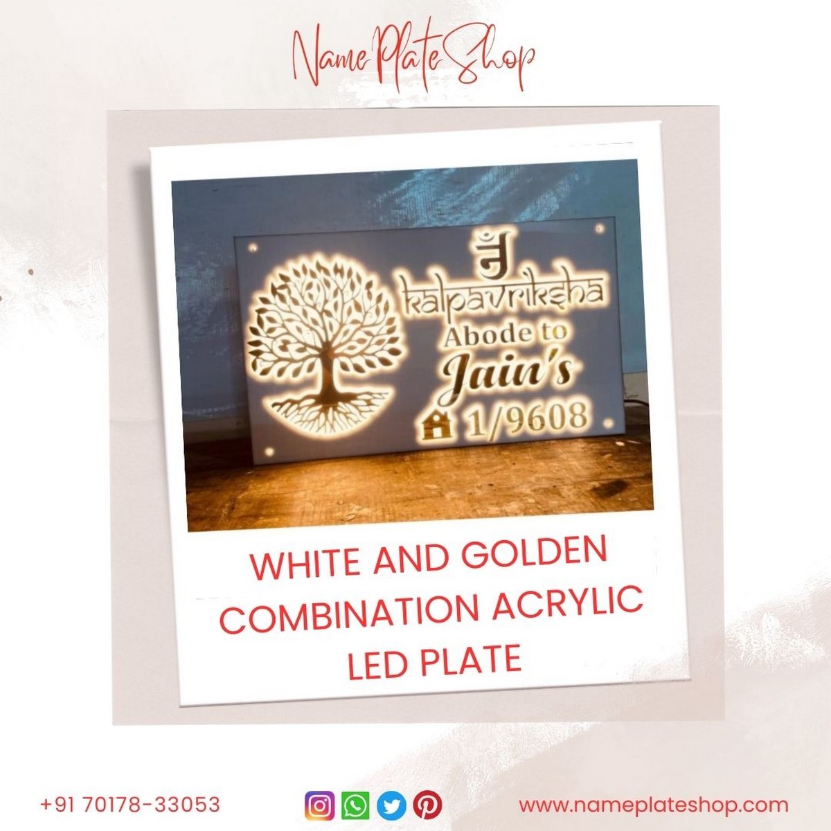 White Golden LED Nameplate