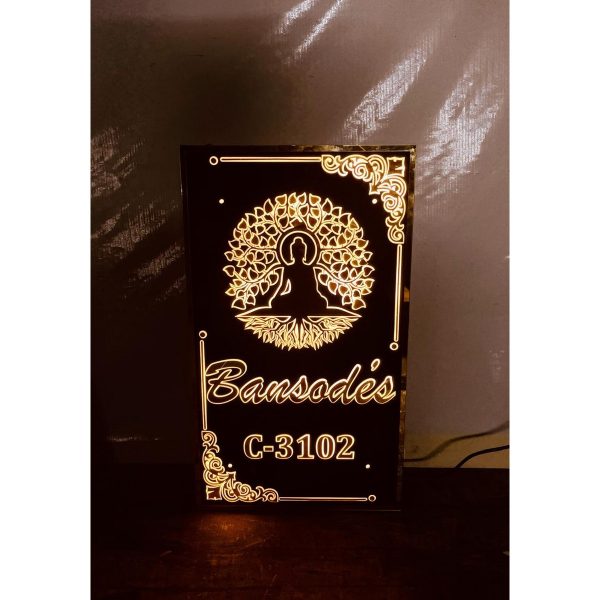 Unique Design Black and Golden Embossed Letters Acrylic LED House Name Plate 1 600x600