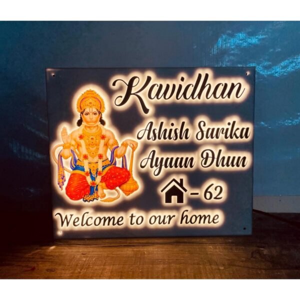 Acrylic Customisable Hanuman Design LED House Name Plate – Waterproof 600x600