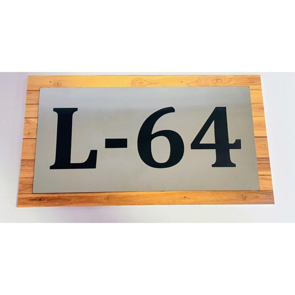 Stainless Steel Door Name Plate with Wooden Texture Acrylic nps