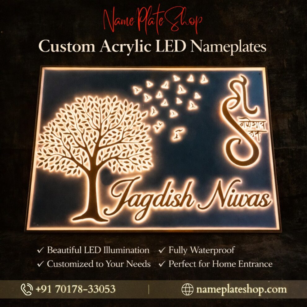 Toby Nameplate New Acrylic LED Nameplates – Personalized Nameplate for Home