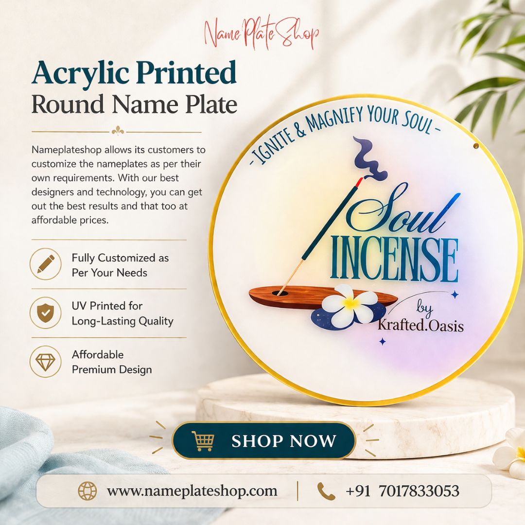 Acrylic printed Round Nameplate posing