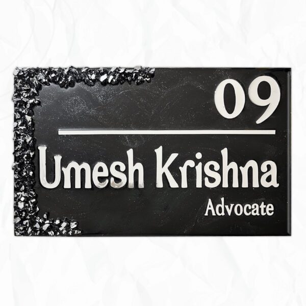 Black and Metallic Siver Highlighted Resin Coated Nameplate 2 600x600