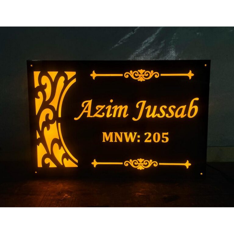 Acrylic Custom Design Yellow Leds Home Name Plate 1 768x768