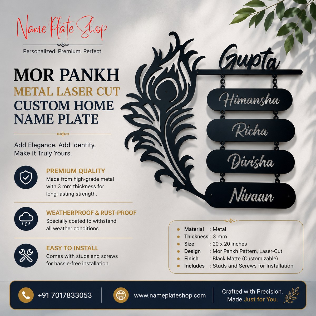 Mor Pankh Metal nameplates