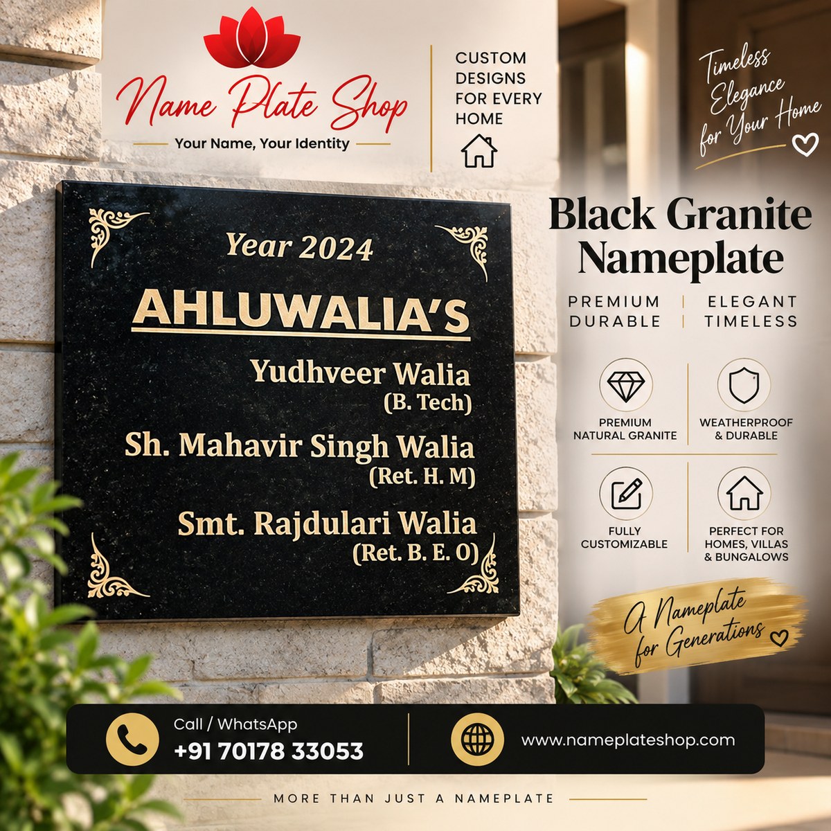 Black Granite Nameplate