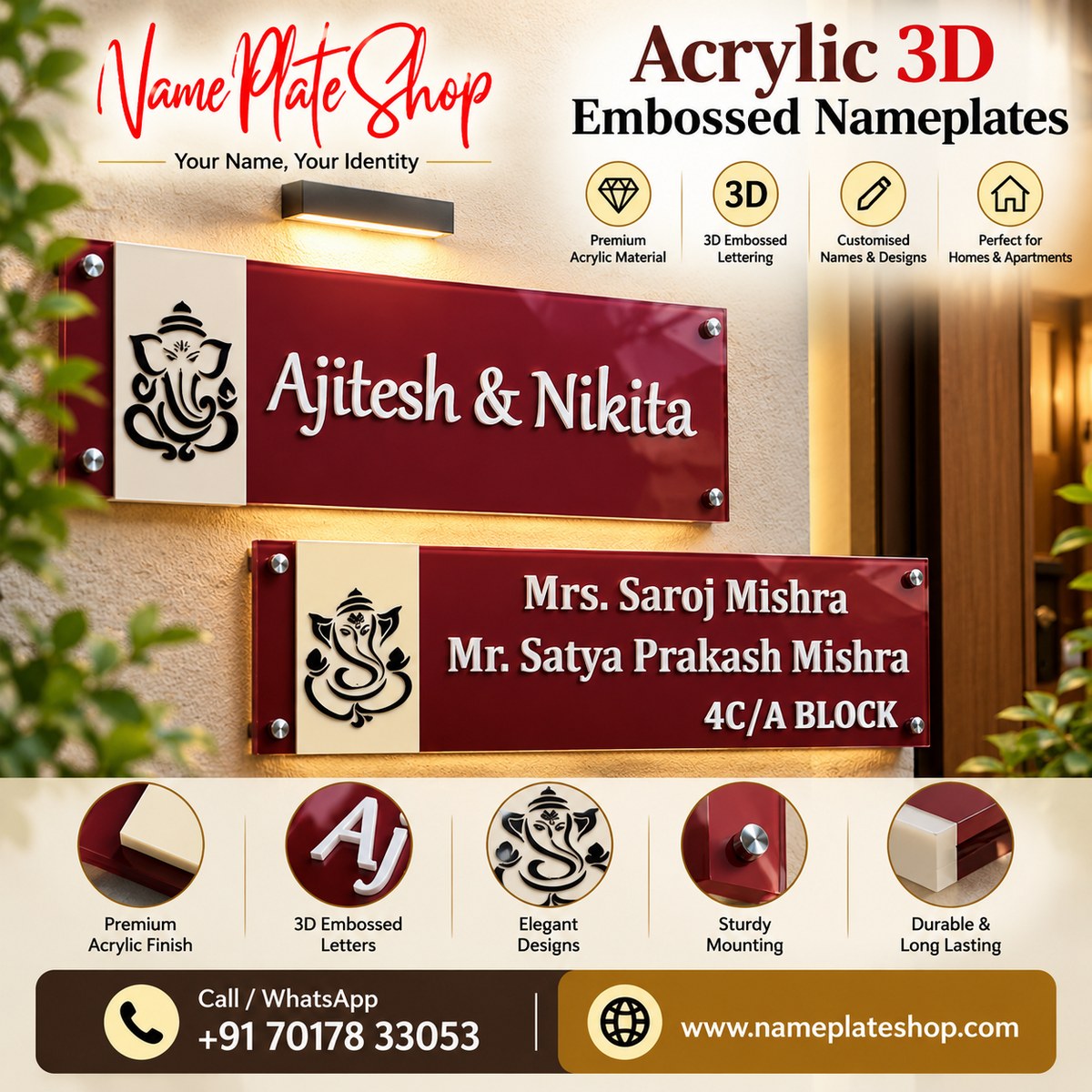 Acrylic 3D Embossed Nameplate